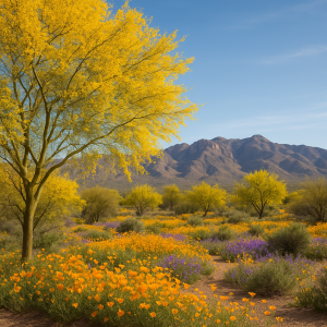 Palo verde trees bloomed brilliant yellow