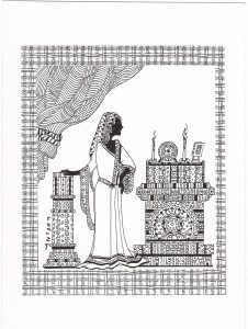 Diane Loving's pen-and-ink filigree featuring women with stories to tell.